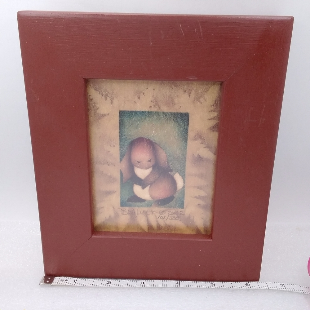 Barbara A. Palmer Limited Edition Folk Art Bunny PRINT 102/500 Wood Frame 2002 - Picture 3 of 12